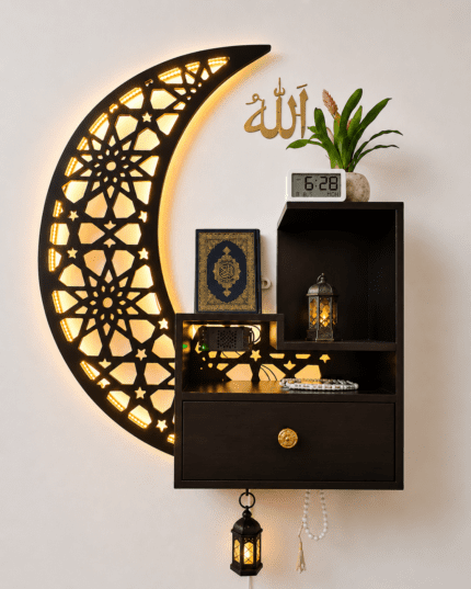 Islamic LED Crescent Moon Wall Shelf